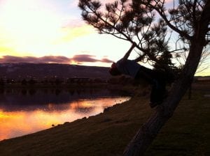 Thomas Hanging on Tree Vintage Lake Sunset 11.21.15