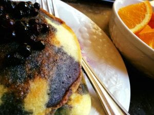 Pancakes with Wild Blueberry maple Syrup and Oranges 1.28.18
